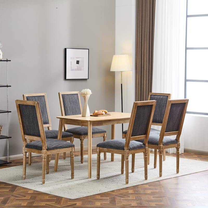 [Set of 6] French Country Dining Chairs-Elegant Cane Backrest & Upholstered Seats with Fluted Legs - Solid Rubberwood Frame