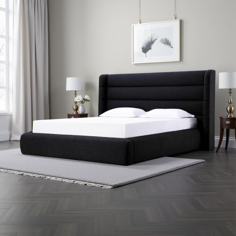 Mase Full Platform Bed Boucle Upholstery Wingback Headboard Gray
