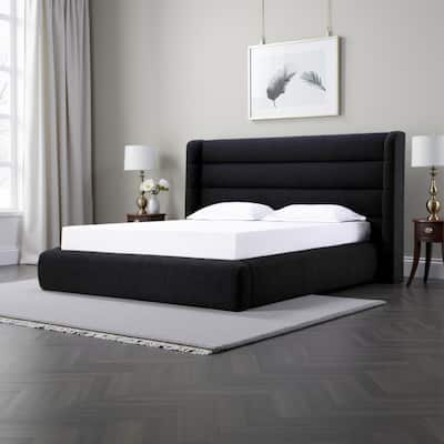 Mase Full Platform Bed Boucle Upholstery Wingback Headboard Gray