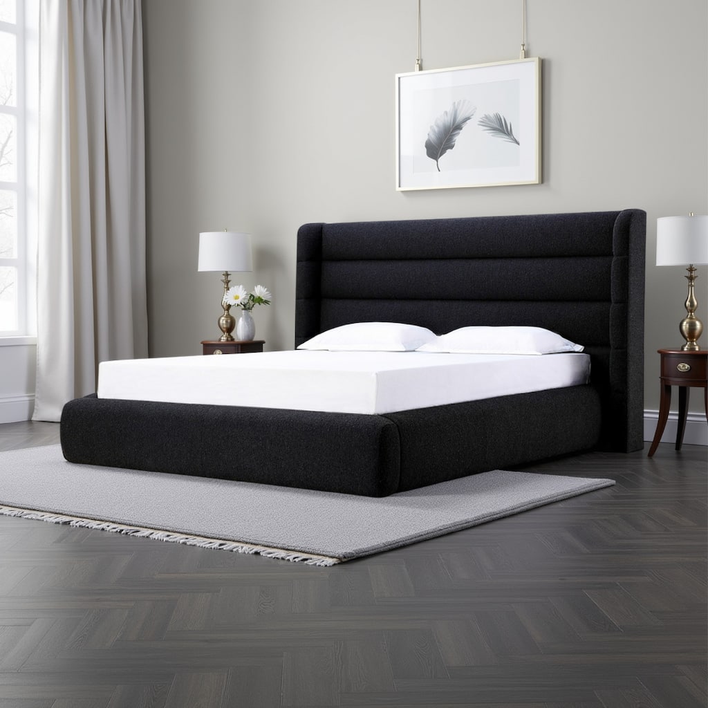Mase Full Platform Bed Boucle Upholstery Wingback Headboard Gray