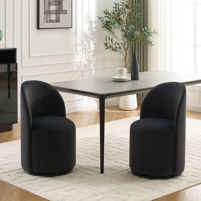 Mid-Century Modern Round Velvet Dining Chair Armless Dining Chair with 360° Swivel Design, for Living Room