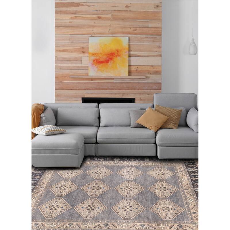 ECARPETGALLERY Hand-knotted Finest Agra Jaipur Grey Wool Rug - 7'11 x 9'9