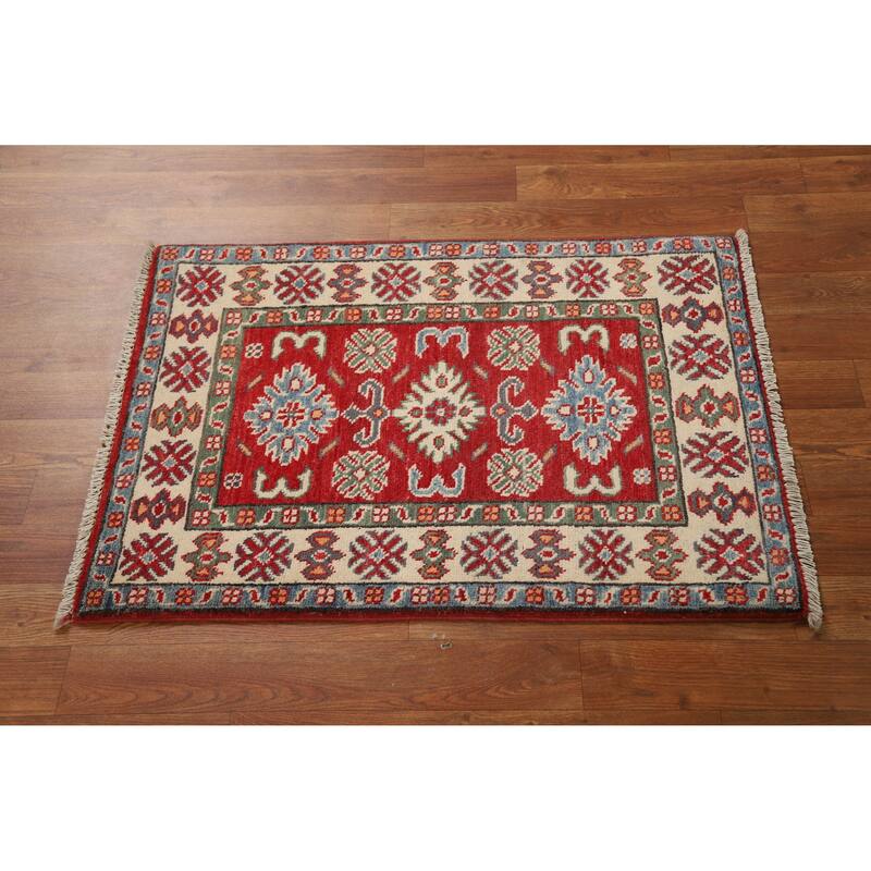 Traditional Kazak Oriental Foyer Rug Handmade Red Wool Carpet - 2'0"x 3'0"