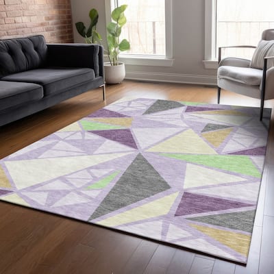 Machine Washable Indoor/ Outdoor Abstract Mosaic Chantille Rug