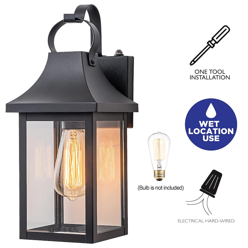C Cattleya 1-Light Matte Black Dusk to Dawn Outdoor Wall Sconce Lantern