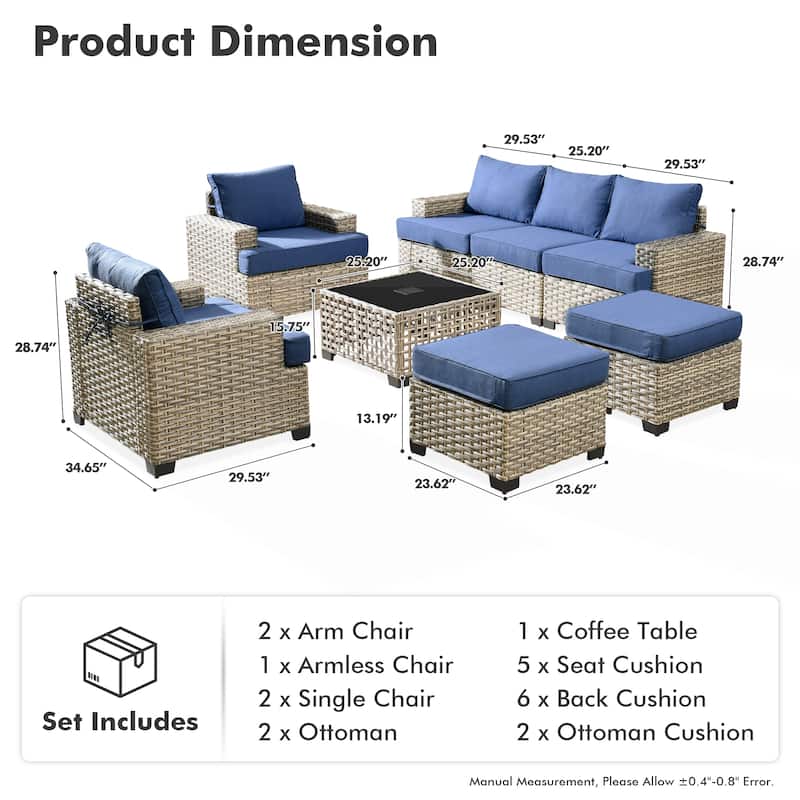 XIZZI 8-piece Patio Furniture Outdoor Rattan Conversation Set