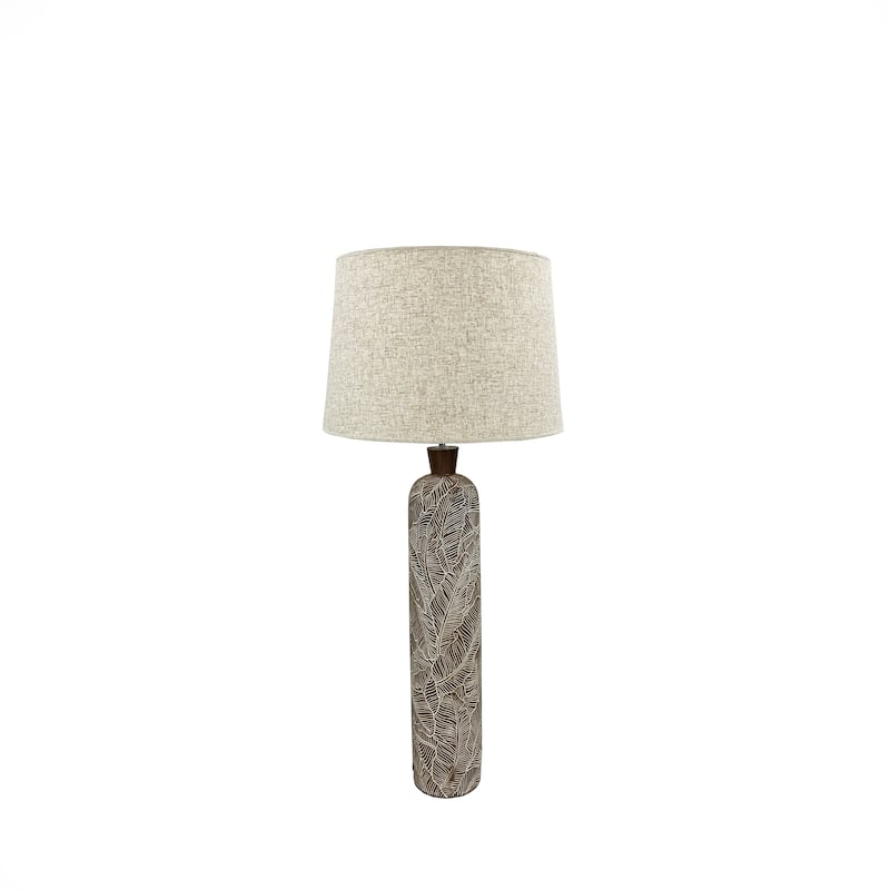 Brown 38 Inch Textured Resin Floor Lamp with Neutral Linen Drum Light - Brown