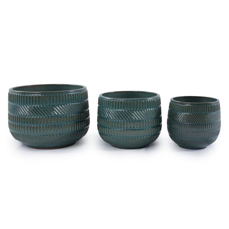 3pc Ceramic Flowerpot Set with Drainage - Antique Navy Blue