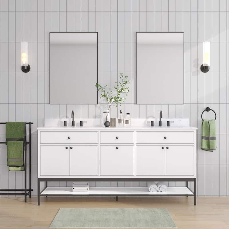 Avanity Paisley 72 in. Double Sink Vanity with Cala White Engineered Top - White