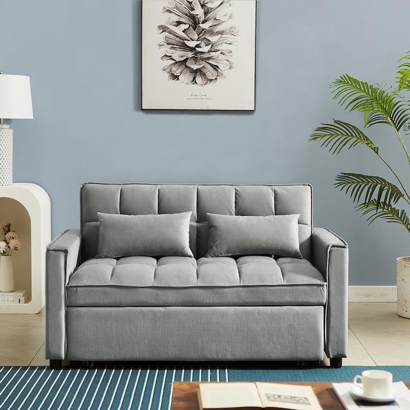 Gray Livingroom Soft Velvet Fabric Convertible Loveseat Sleeper Sofa ...