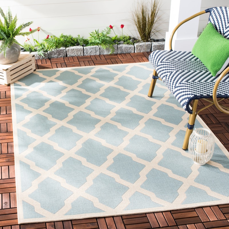 SAFAVIEH Beach House Petrona Indoor/ Outdoor Waterproof Patio Backyard Rug - 4' x 6' - Aqua/Cream