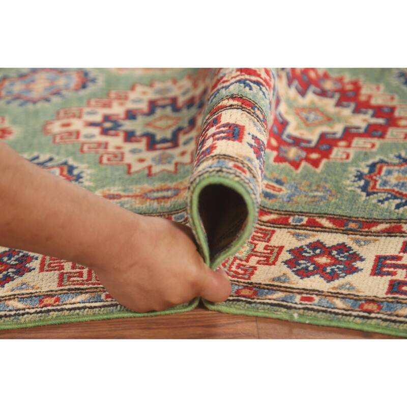 Green Kazak Runner Rug Handmade Wool Carpet - 2'8" x 9'7"