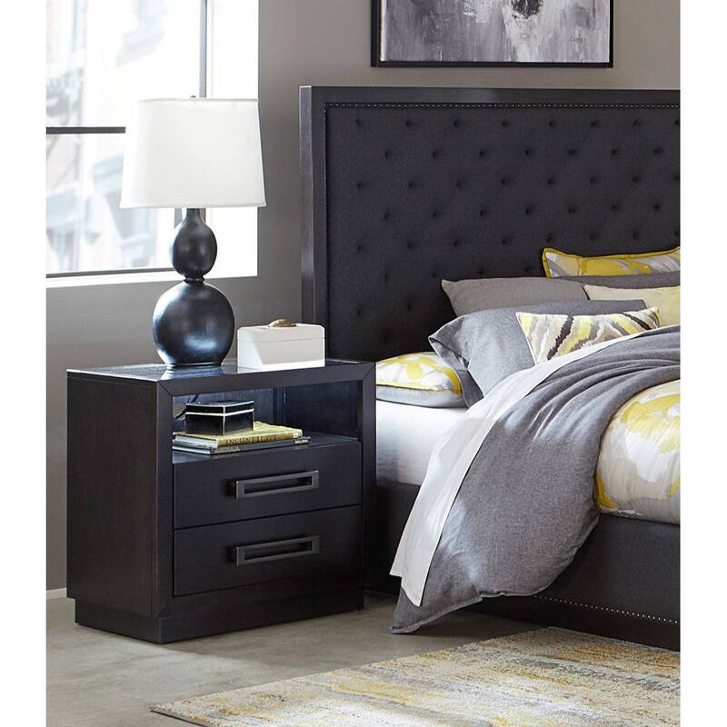 Charcoal Finish 3pc Bedroom Set Bed Nightstand Chest