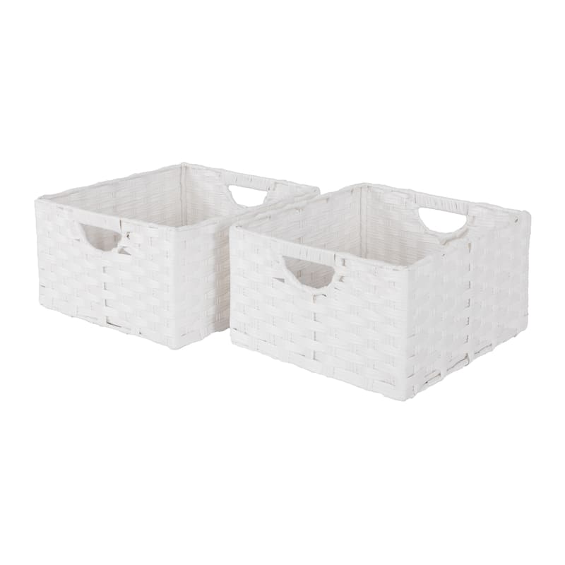 Seville Classics Foldable Handwoven Cube Storage Basket (2-Pack) - White