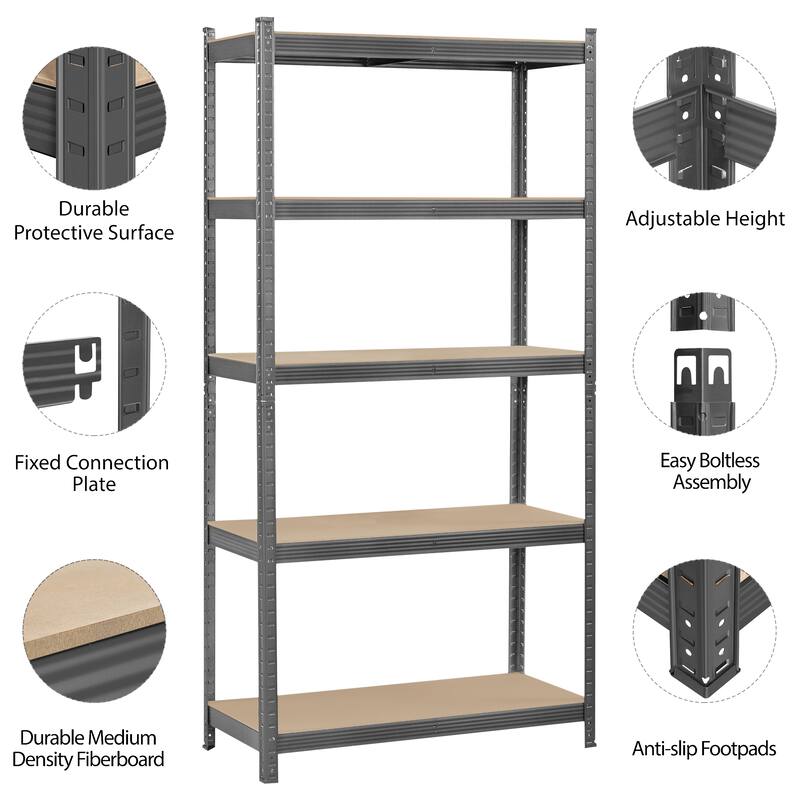 Yaheetech 71in 5-Tier Metal MDF Storage Rack, Adjustable Shelves, 386lb Capacity for Each Shelf