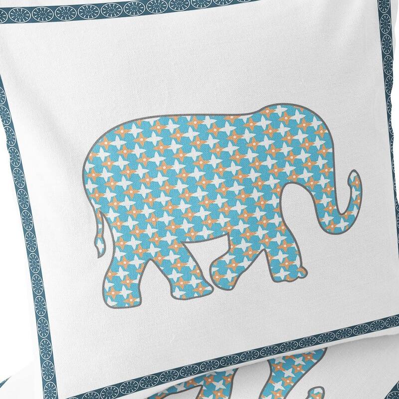 HomeRoots Set of Two 16" X 16" Blue and White Elephant Blown Seam Animal Print Indoor Outdoor Throw Pillow