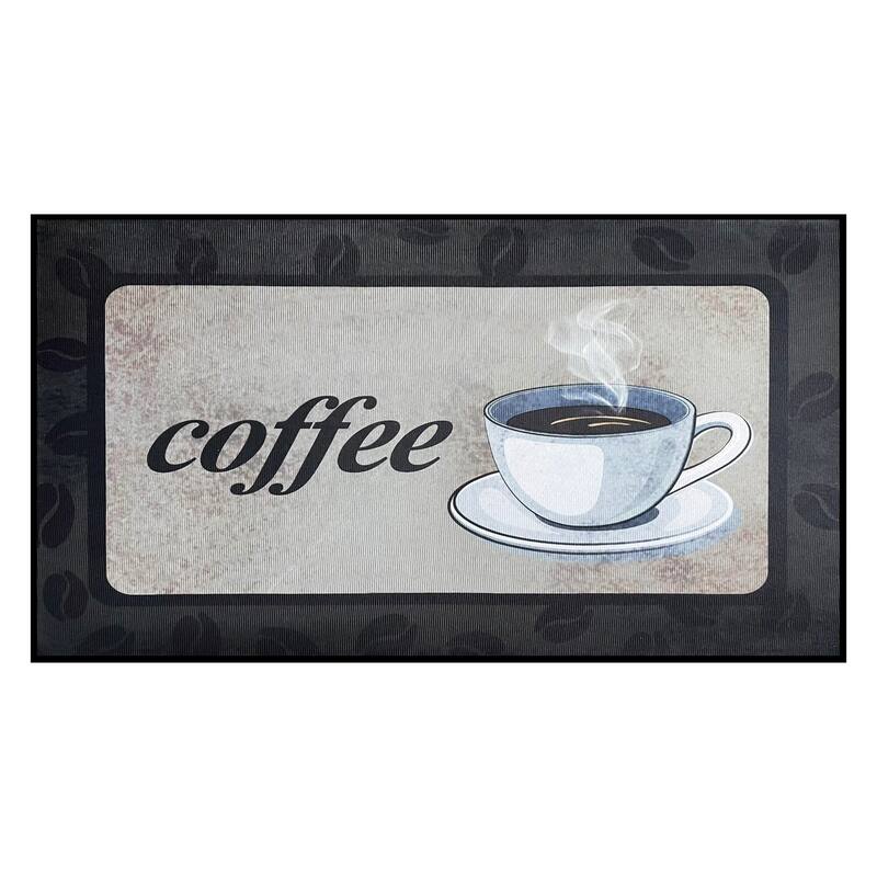 Black Coffee Modern Non-Slip Washable Low Pile Kitchen Mat - 28" x 17" - 28" x 17"
