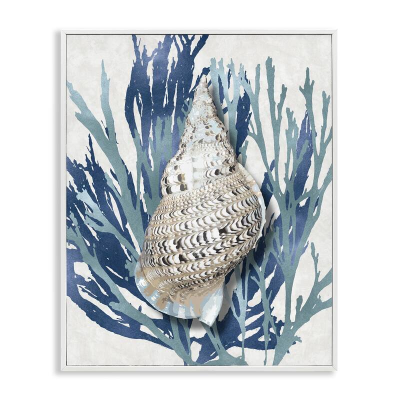 Stupell Shell Coral Blue Beach Design Framed Wall Art - 16 x 20 - White