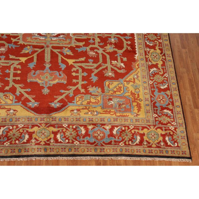 Heriz Serapi Indian Large Rug Handmade Orange Wool Carpet - 11'9" x 15'0"