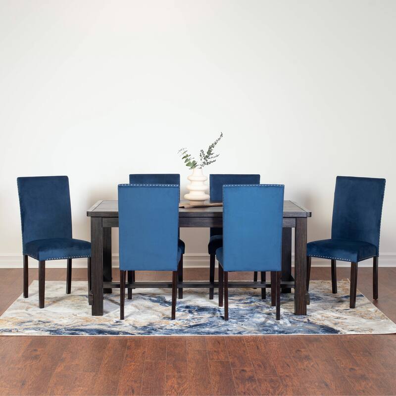 Roundhill Furniture Vanzo Contemporary 7-Piece Dining Set, Dining Table with 6 Stylish Chairs - Blue