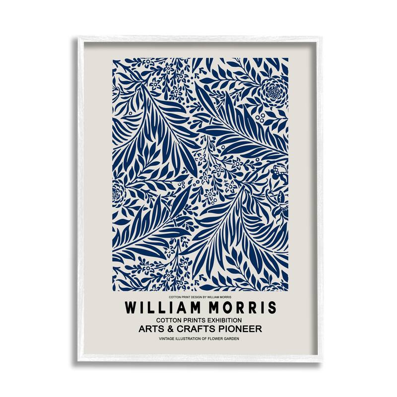 Stupell Blue Floral Leaves Botanical Pattern Exhibition Flyer Framed Wall Art - 16 x 20 - White