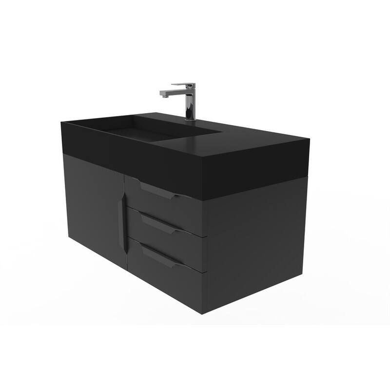 Amazon 36" Wall Mounted Bathroom Vanity Set w/ Black Top