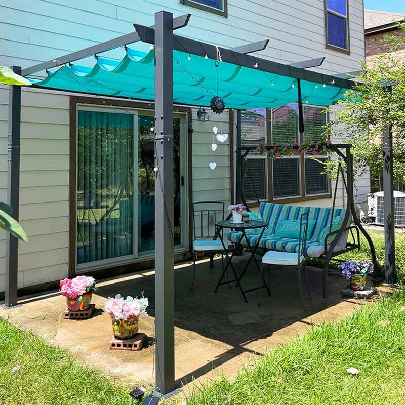 PURPLE LEAF Gazebo Outdoor Retractable Modern Yard Metal Grape Trellis Pergola with Canopy.
