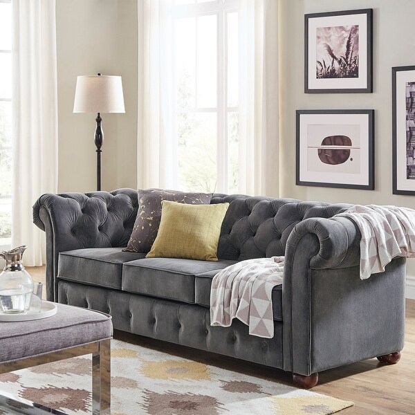 Knightsbridge dark grey extra long tufted chesterfield sofa by inspire q artisan discount
