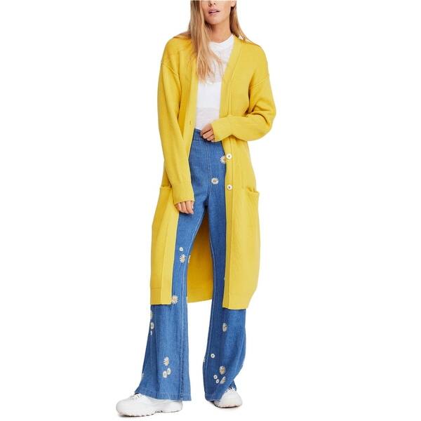 Free People Womens Run To You Duster Cardigan Sweater, Yellow