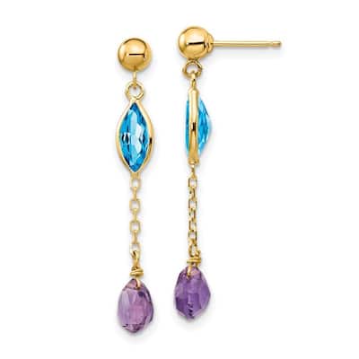 Curata 14k Yellow Gold Amethyst and Blue Topaz Post Earrings 35x5mm