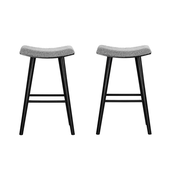 LuXeo Luna Backless Wood Saddle Counterstool/Barstool with Boucle Fabric Seat (Set of 2)