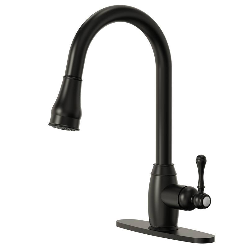 Single Handle Pull Down Sprayer Hot and Cold Kitchen Faucet 360° Spout Swivel with Deckplate