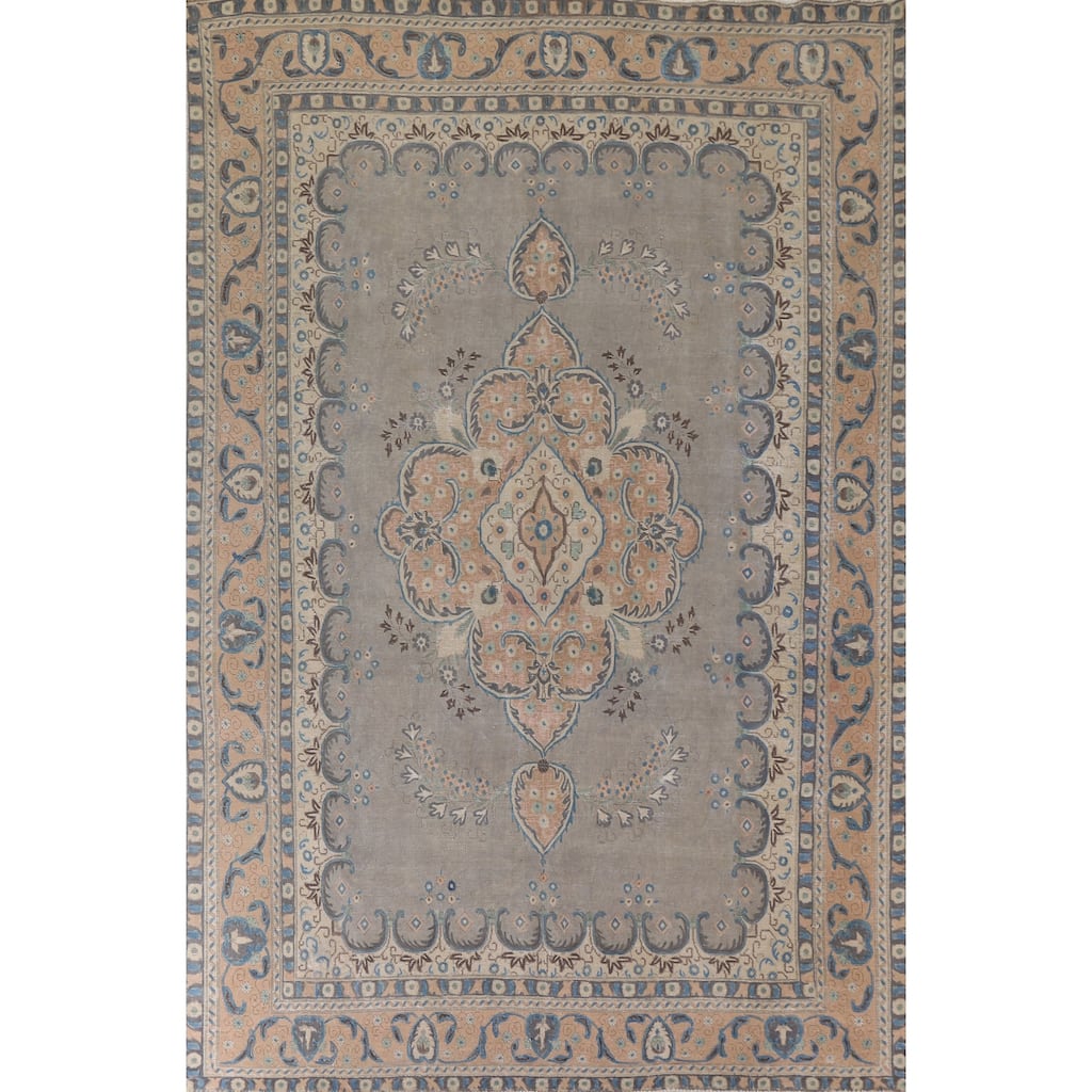 Hand Knotted Oriental 100% Wool Carpet Traditional Floral Greys & Charcoal Tabriz Area Rug - 12' 6'' X 9' 4''