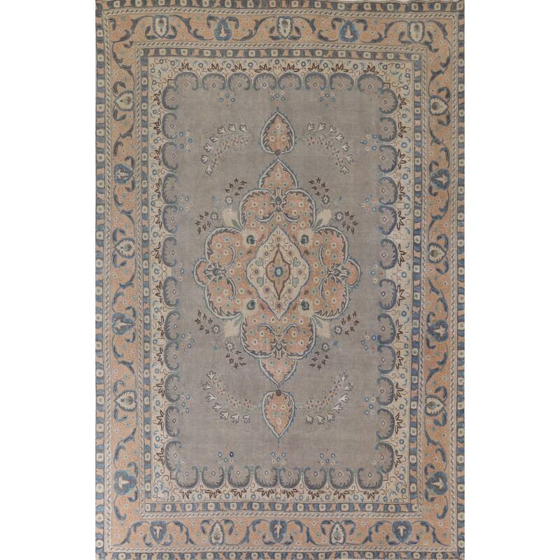 Hand Knotted Oriental 100% Wool Carpet Traditional Floral Greys & Charcoal Tabriz Area Rug - 12' 6'' X 9' 4''