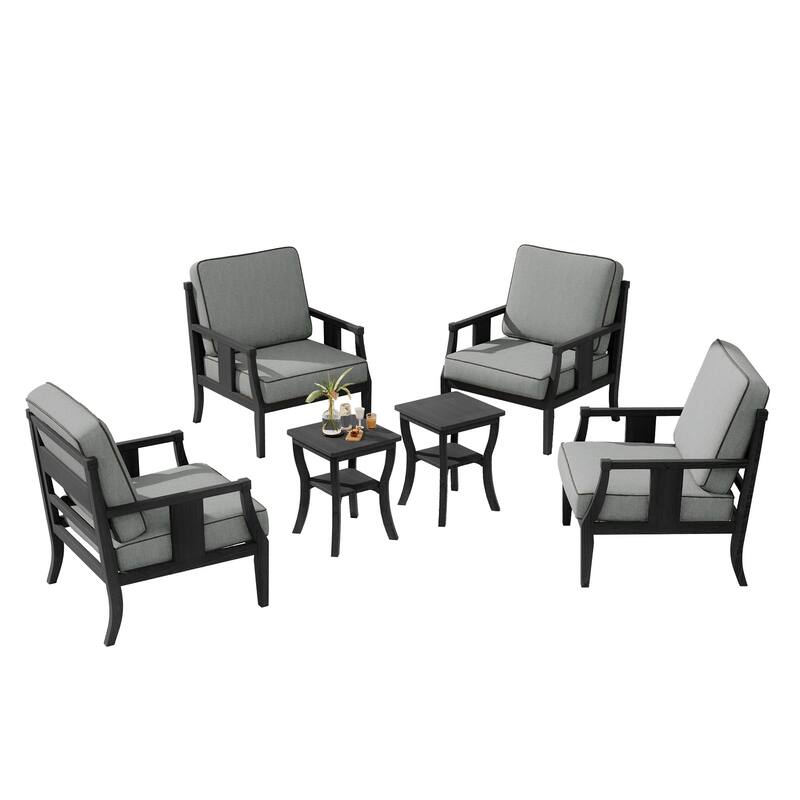6-piece Outdoor Teak Seating Set Club Chairs with Cushions