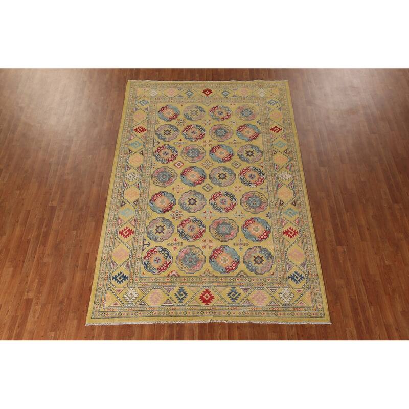 Geometric Kazak Area Rug Hand-Knotted Wool Carpet - 6'11" x 10'7"