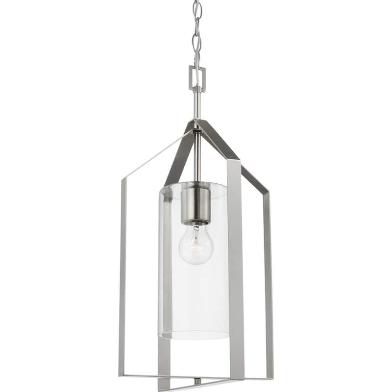 Vertex Collection One-Light Brushed Nickel Clear Glass Contemporary Foyer Light - 12 in x 12 in x 22.5 in