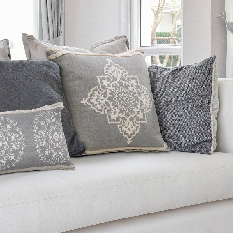 Sevita Casual Floral Diamond Medallion Throw Pillow with Tufted Border