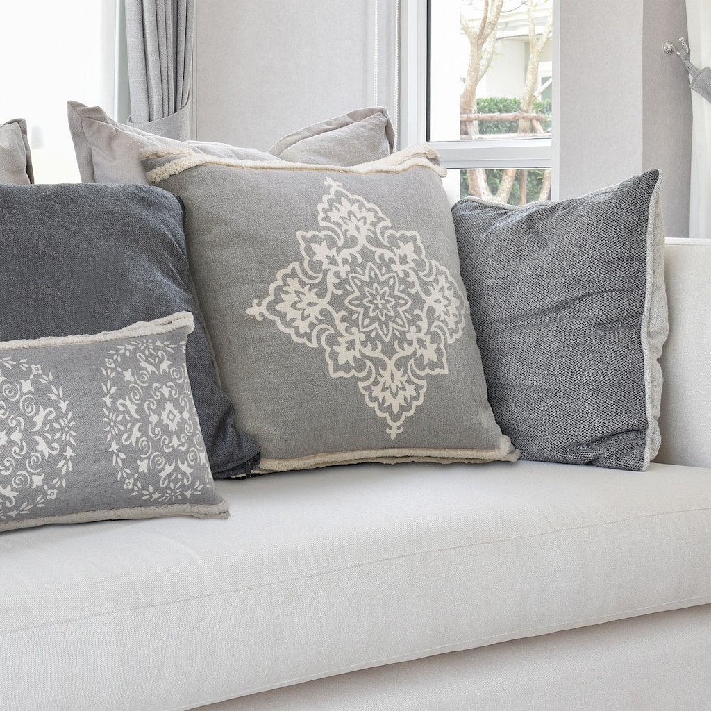 Sevita Casual Floral Diamond Medallion Throw Pillow with Tufted Border