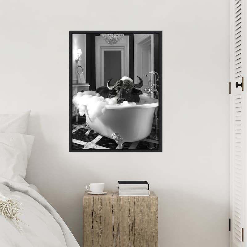 Rub a Dub Buffalo by Niky Rahner Framed Canvas Wall Art