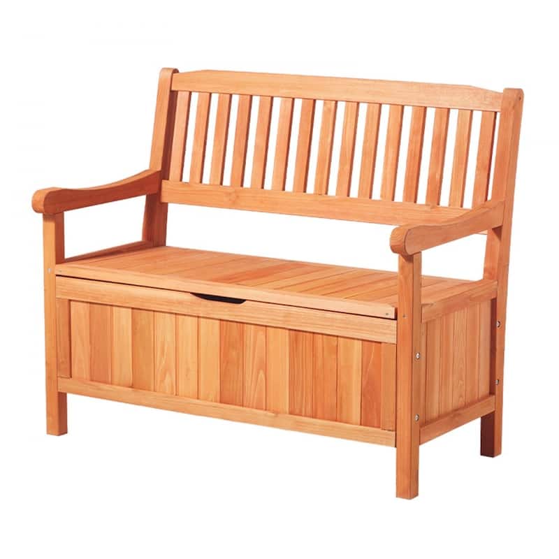2-in-1 Wooden Patio Storage Bench with Pneumatic Rod and Deck Box Seat for Garden Pool Backyard - 42.9” × 23.03” × 35.5”