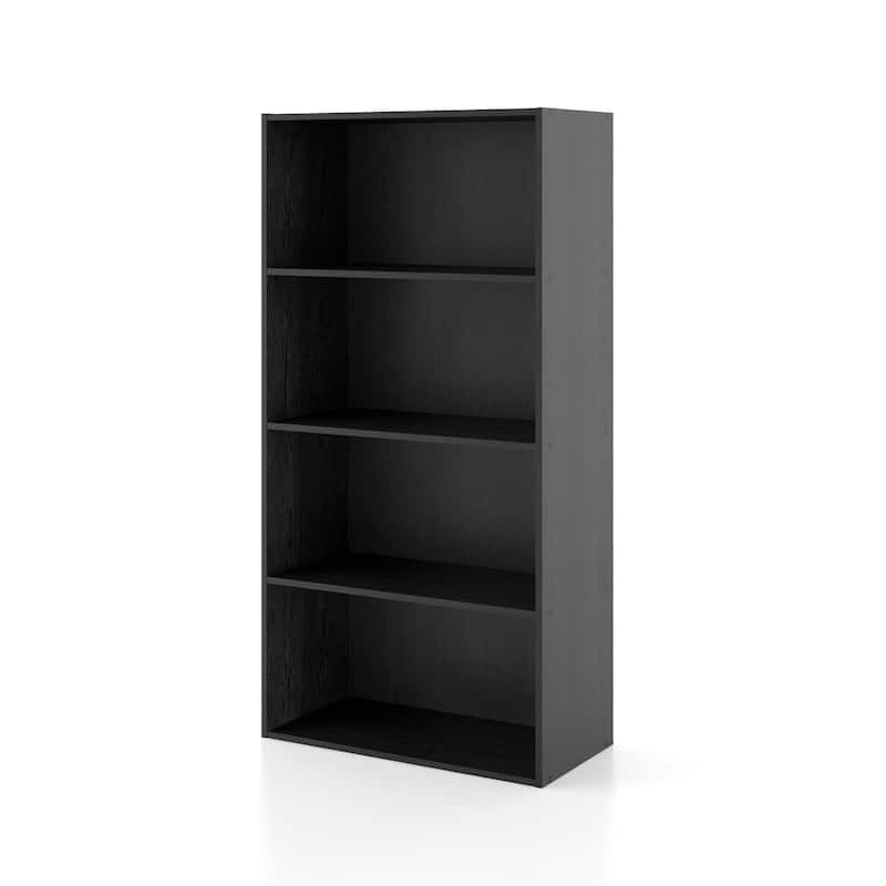 DH BASIC Modern Wood Customizable Stackable Storage Organizer - Cube Shelves, Drawer Cabinet, Bookcase with Doors by Denhour - 4-Tier - Black
