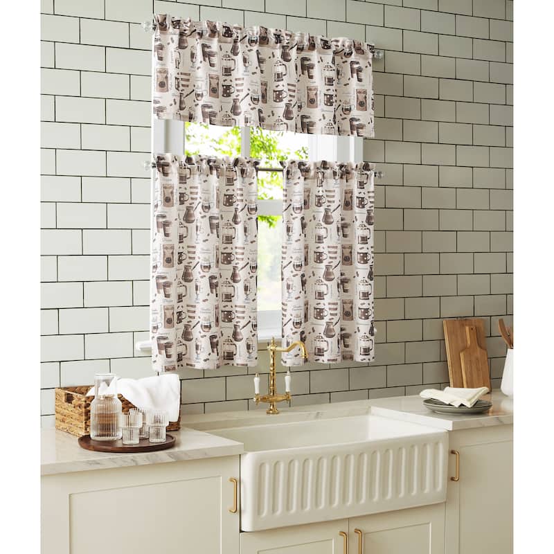 Latte Espresso Tribeca Textured Kitchen Curtain with Valance & Tiers