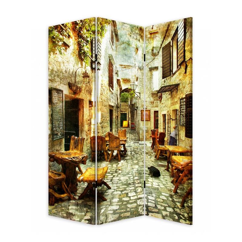 Romantic European Street Three Panel Room Divider Screen