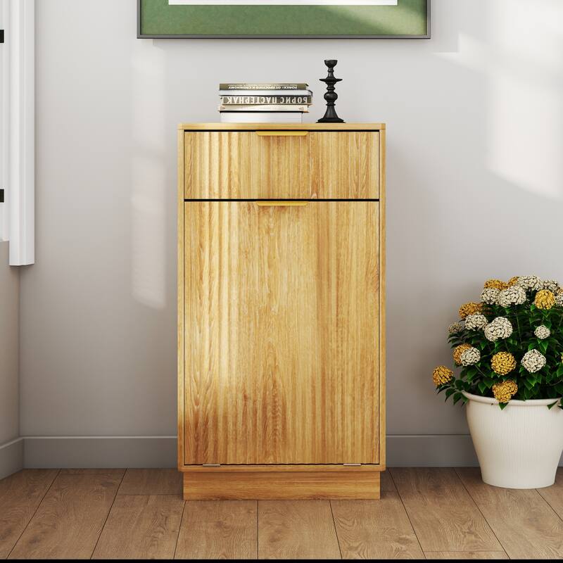 Anmytek 10-Gallon Woodgrain Tilt-Out Trash Can Cabinet with Wave-Textured Drawer for Kitchen,Bathroom