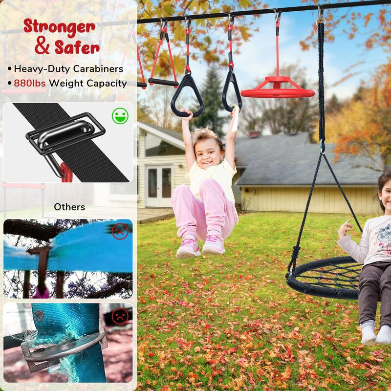 50 ft Ninja Warrior Obstacle Course for Kids with Tree Swing Set, Tree Jungle Gym Outdoor Playset for Backyard