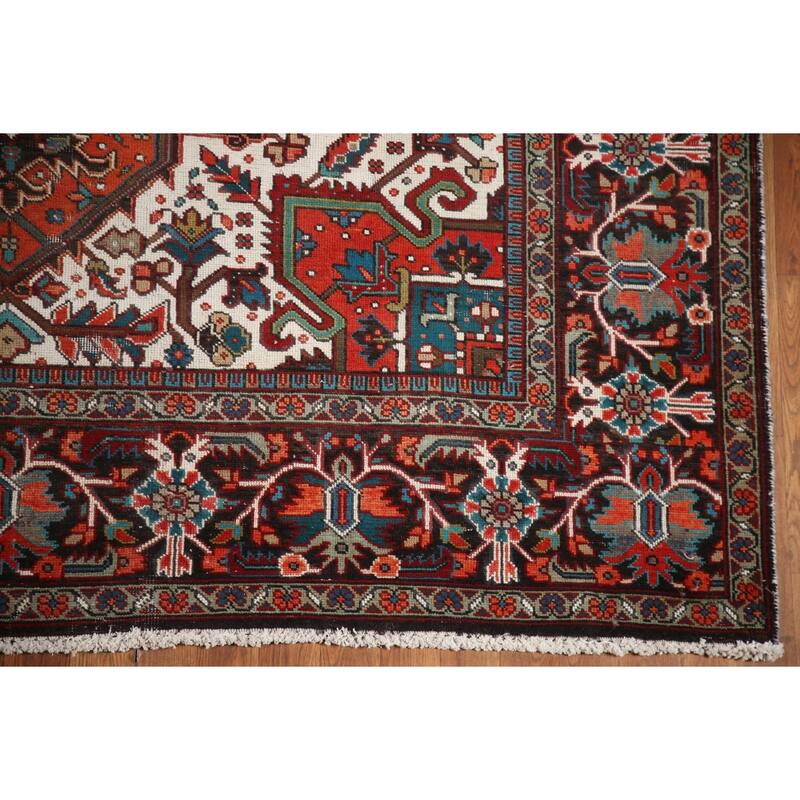 Hand Knotted Oriental 100% Wool Carpet Traditional Medallion Red Heriz Area Rug - 10' 7'' X 7' 2''