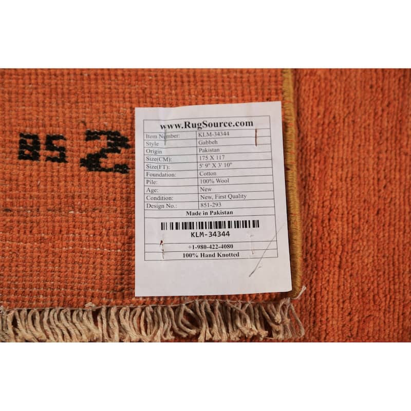 Orange Gabbeh Modern Rug Handmade Oriental Solid Wool Carpet - 3'10" x 5'9"