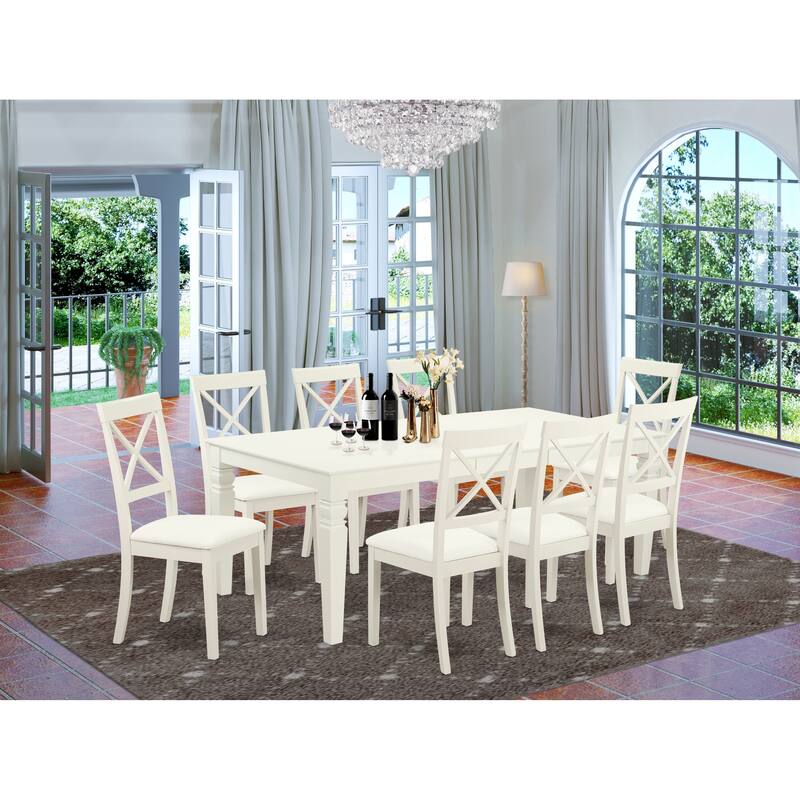East West Furniture 9 Piece Kitchen Table Set- a Rectangle Dining Table and 8 Faux Leather Dining Room Chairs, Linen White - LGBO9-LWH-LC