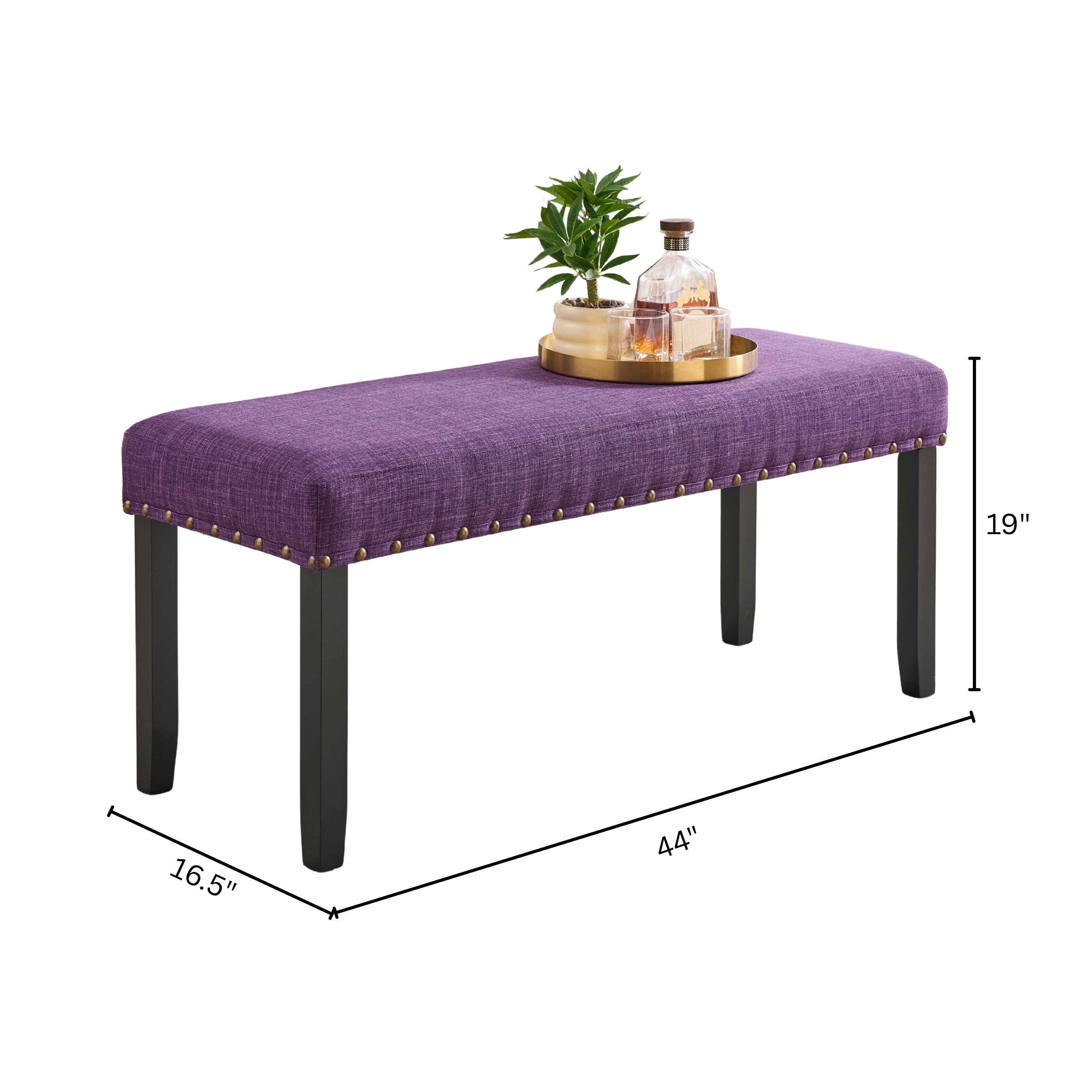 Roundhill Furniture Biony Fabric Dining Bench with Nailhead - Picture 20 of 30